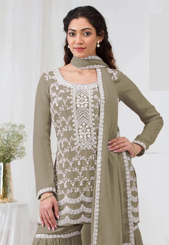 Faux Georgette Gharara Suit- 4 Farben