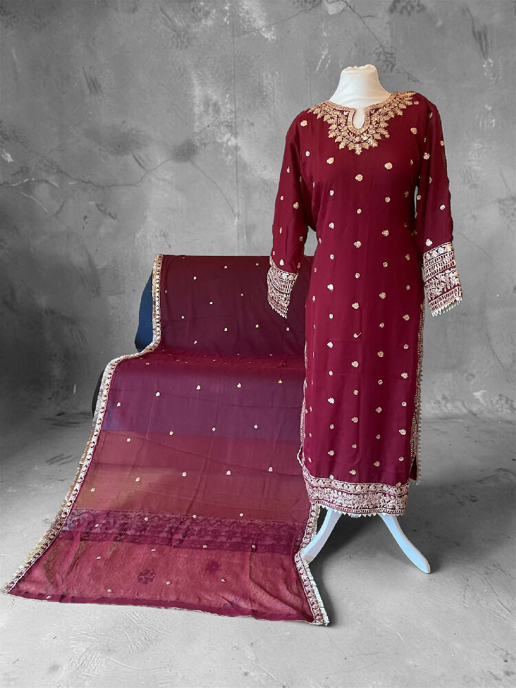 Pure shifon Hand Gotta Work Farshi qameez Fashion 2026