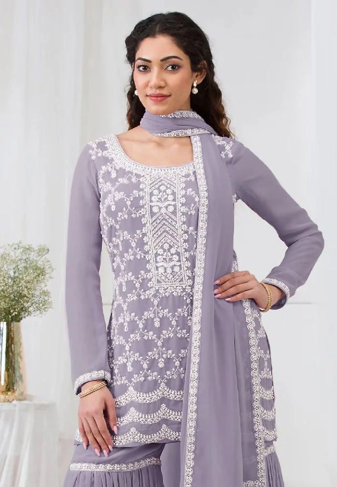 Faux Georgette Gharara Suit- 4 Farben