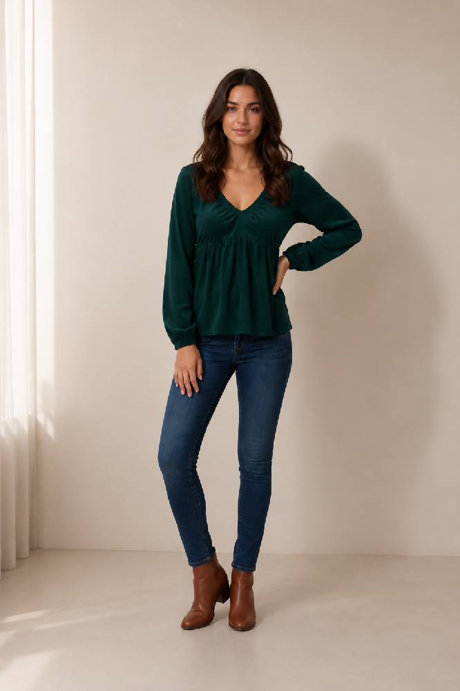 Modische Jersey Bluse mit V-Ausschnitt