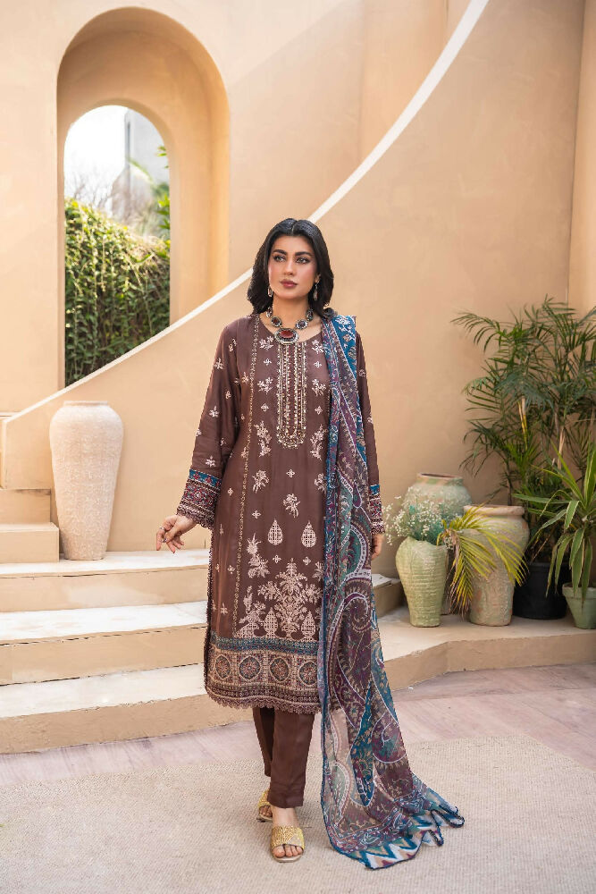 Embroidered Viscose Suit- Braun