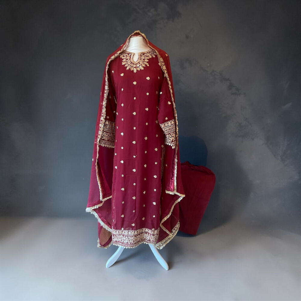 Pure shifon Hand Gotta Work Farshi qameez Fashion 2026