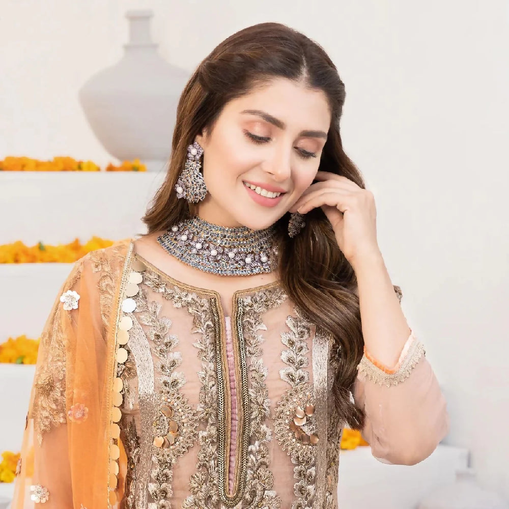 Khuda Bakhsh Gold Orange Shrara Suit