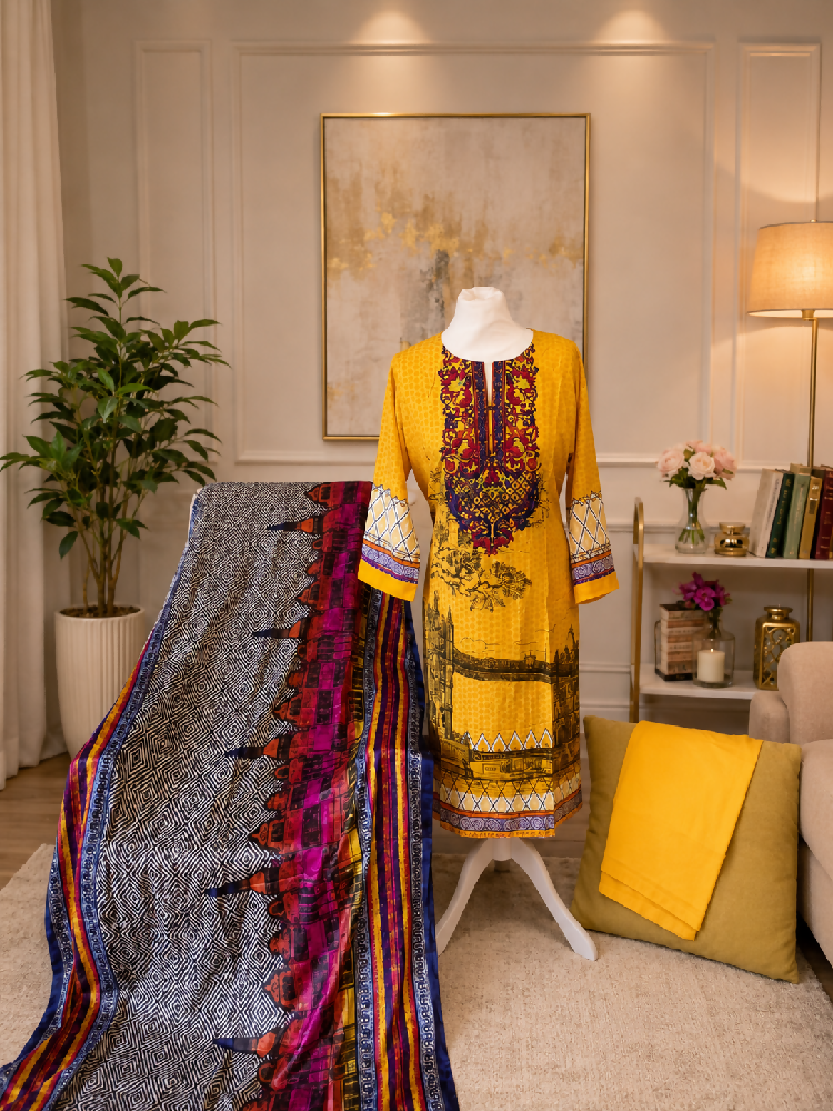 Lilan Shalwar Qameez with Shifon Dopatta