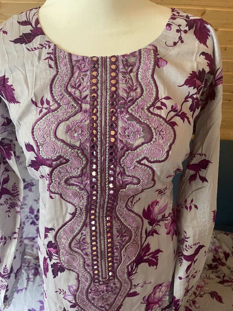Soft Malayi Lawn with Mirror Work Sharfi Qameez With Plazo