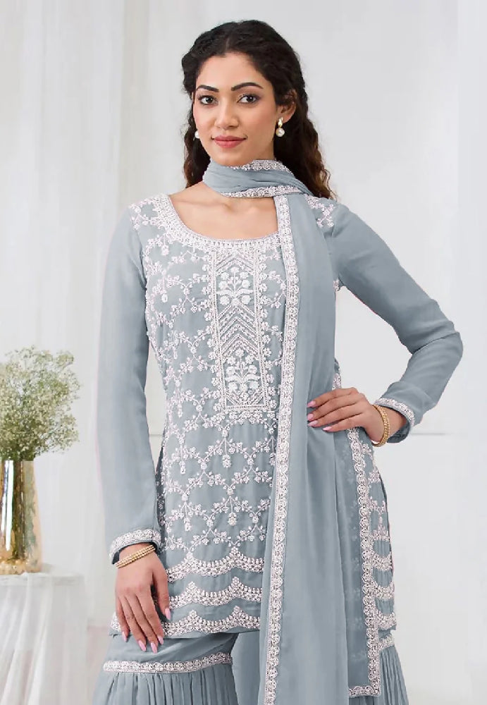 Faux Georgette Gharara Suit- 4 Farben
