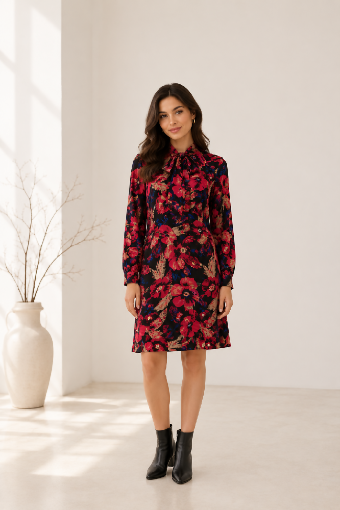 Damen Mini Kleid mit Blumen Muster